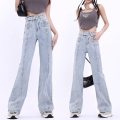 American hot girl style high waist micro-flare jeans for women in spring and autumn new loose slim fit versatile straight pants