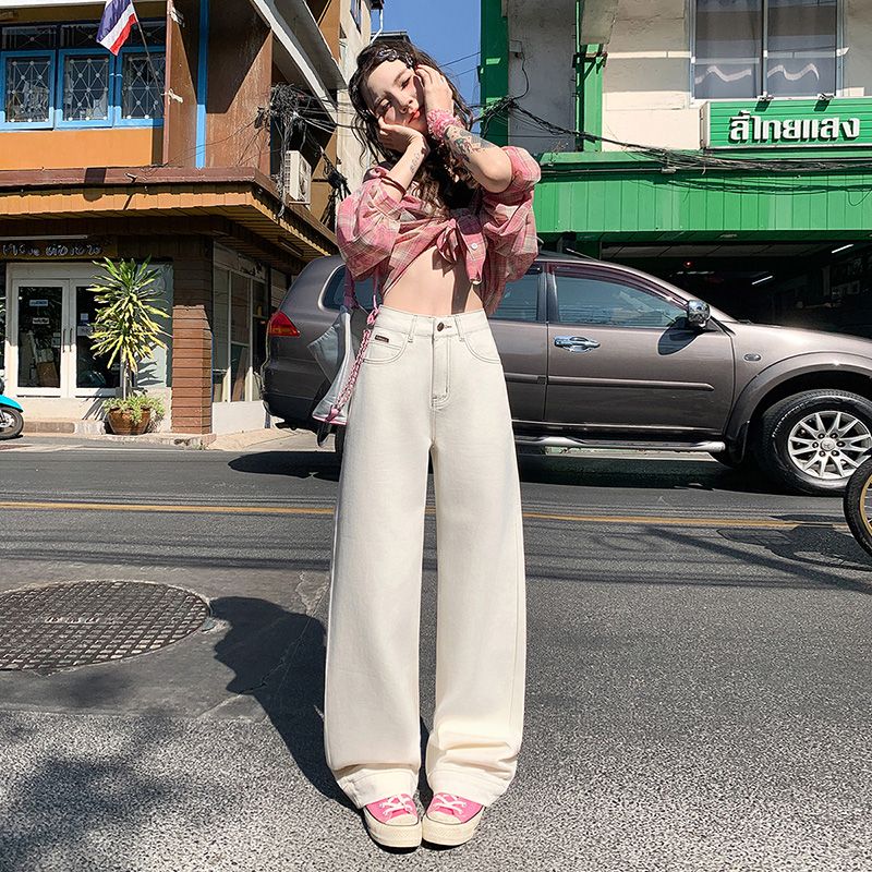 Real shot of 2025 spring Korean version of slim, loose, versatile straight and draped floor pants