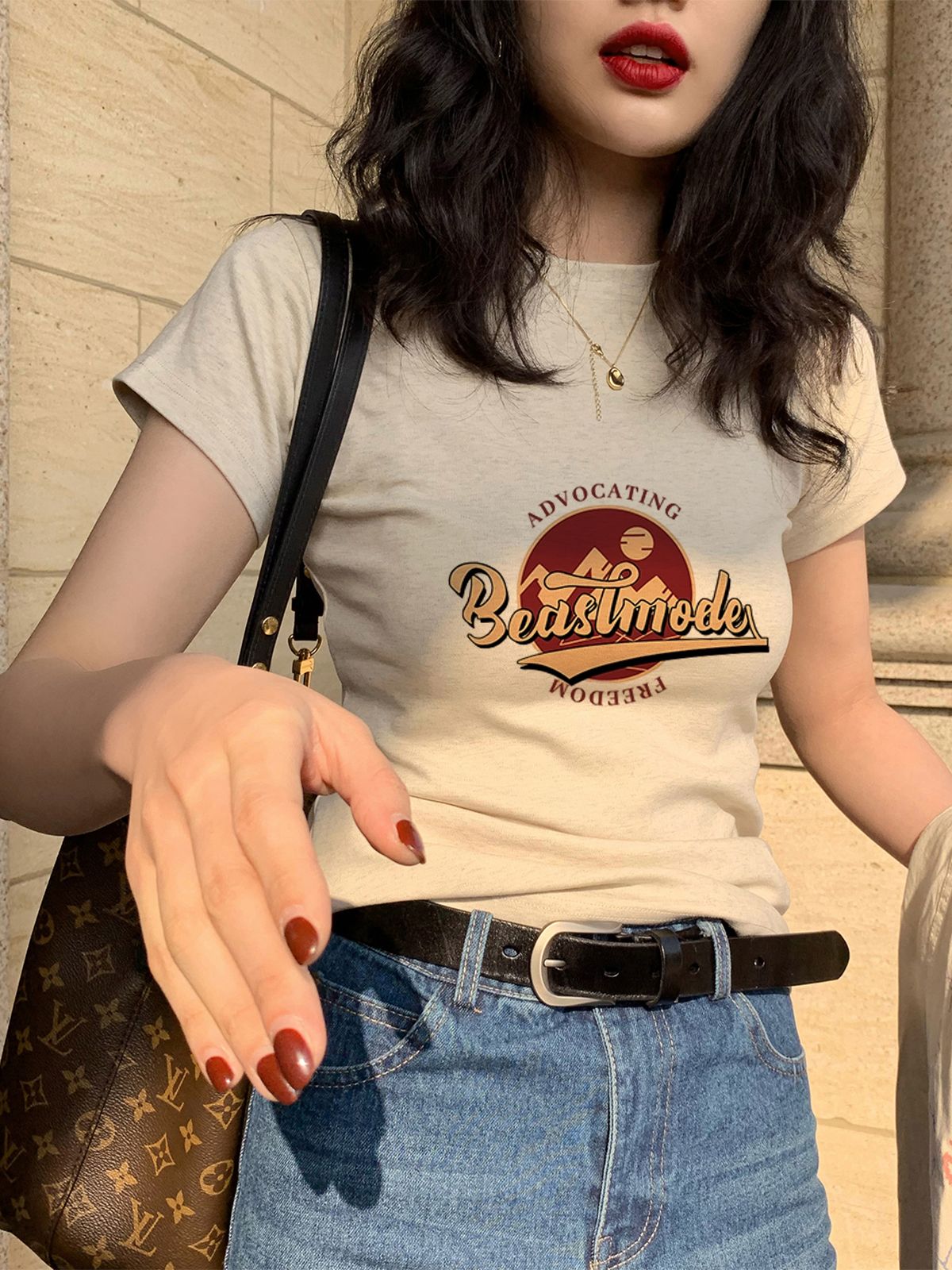 #Short printed cute short-sleeved T-shirt for women's summer round neck top