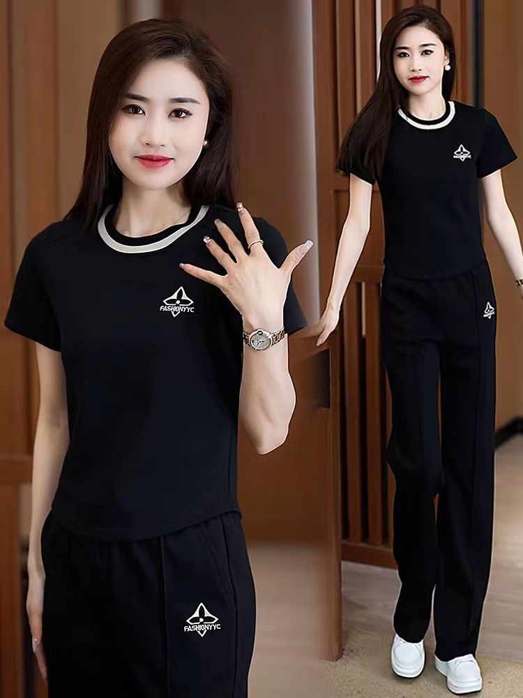 後包領280克螺紋隨心裁休閒運動服套裝女2025夏季短袖兩件套