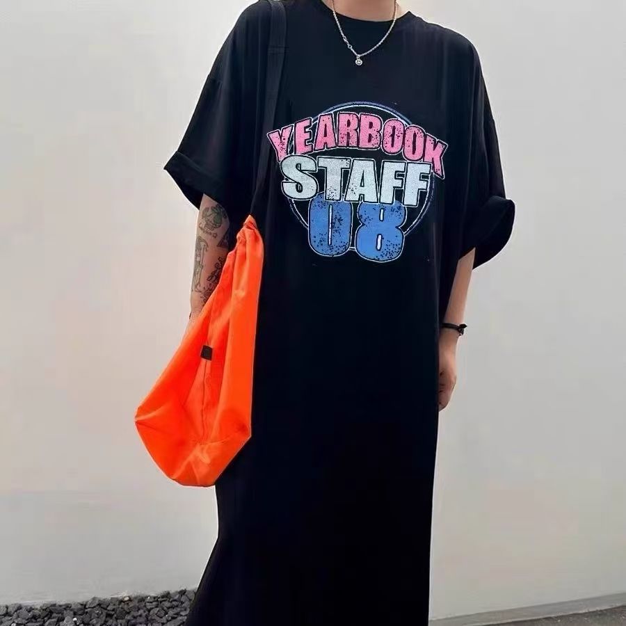 仿棉牛奶絲# 韓系ins風東大門設計感印花裙百搭連衣裙