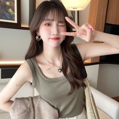 2025夏季新款寬肩方領工字背基礎百搭性感帶胸墊美背背心上衣