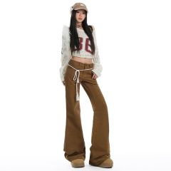 Real shot of 2025 spring corduroy micro-flare pants for women slim bell-bottom pants