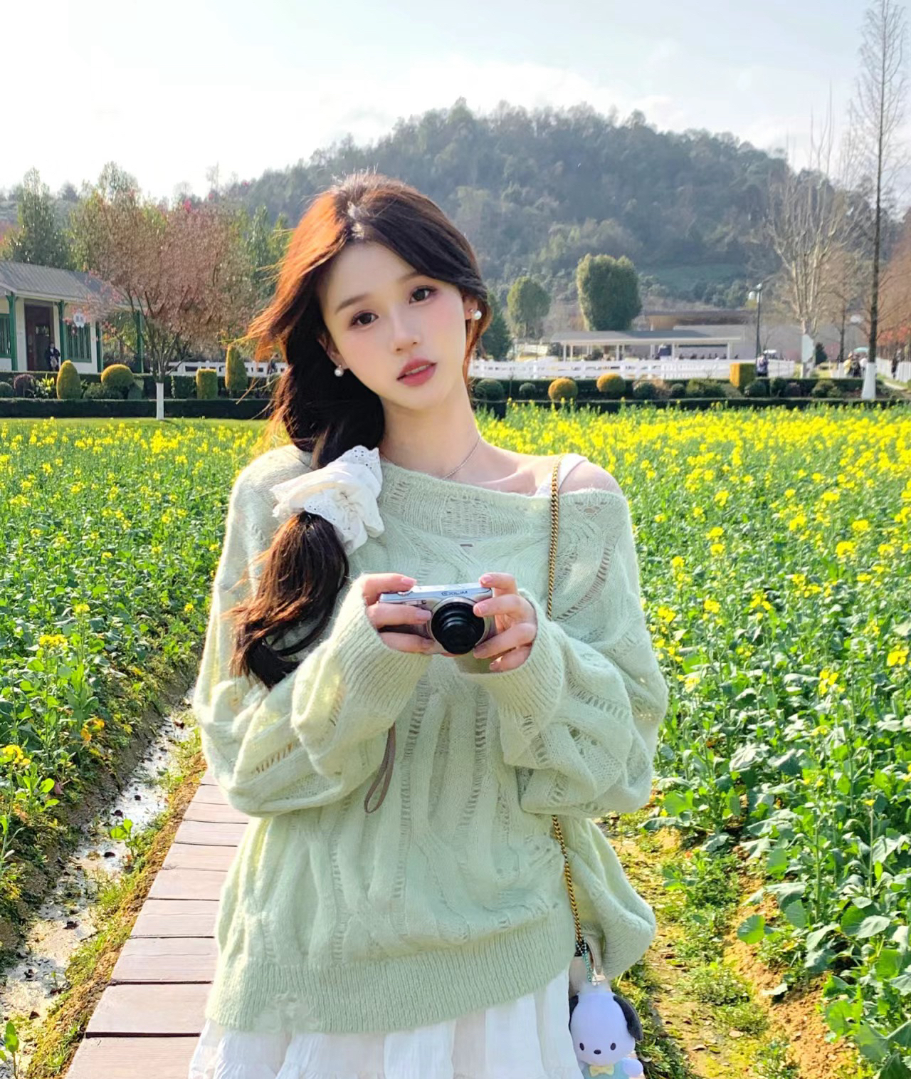 Mint Mambo green mohair hollow knitted shirt jacket for women in spring and summer ripped sunscreen air conditioner shirt