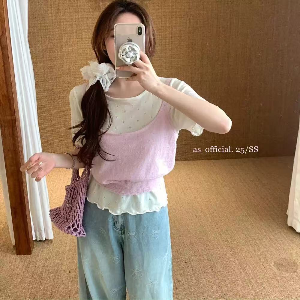 春季多巴胺穿搭撞色吊帶兩件套套裝女2025新別致上衣