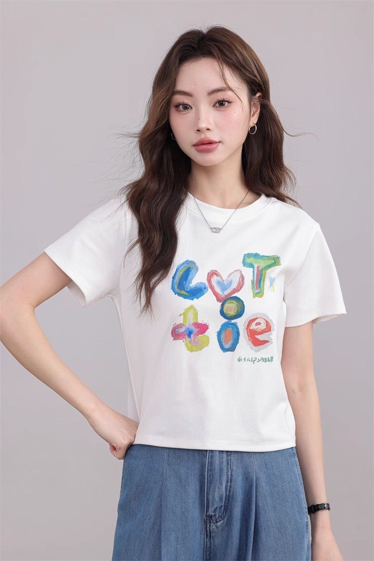 Short printed cute short-sleeved T-shirt for women's summer round neck top