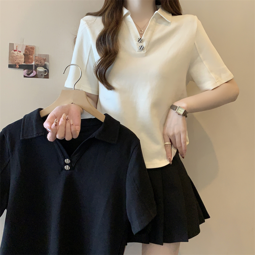 實拍  32支雙紗 230克100%棉 polo領短袖T恤女