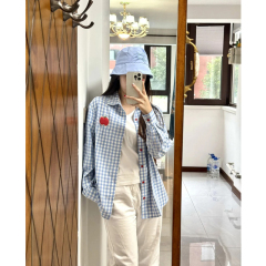Women's Spring and Autumn New Loose Design Long-Sleeve Blue Striped Shirt, French Style Top Outerwear for Casual Wear