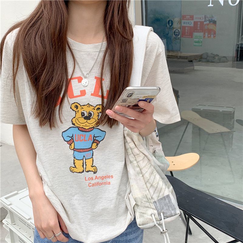 短袖t恤女學生上衣ins風潮韓版可愛小熊印花