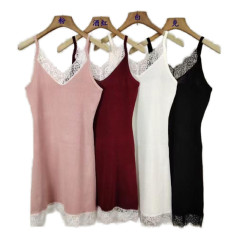 2025 summer sexy hot girl pure V-neck suspender skirt lace slim knitted suspender hip-pack dress
