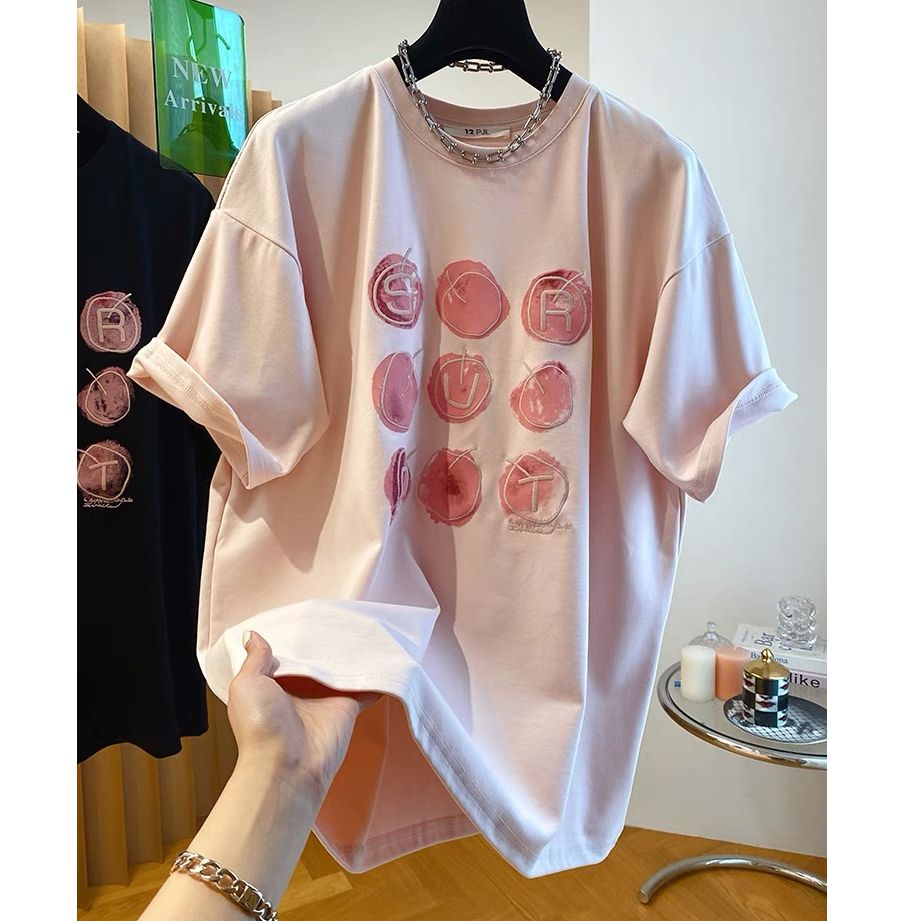 官圖特大碼純棉300斤刺繡短袖T恤女上衣夏季2025新款