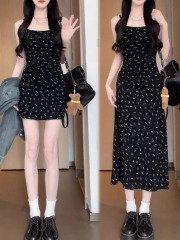 官圖 92棉/8氨綸40支210g純棉 碎花修身吊帶裙氣質