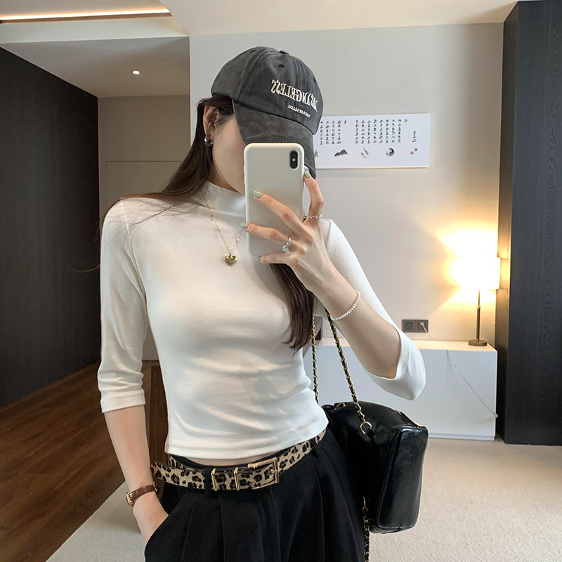 Real photo of half turtleneck German velvet plus velvet inner layer base shirt for women 2025 Spring and Autumn New Slim mid-sleeved T-shirt top