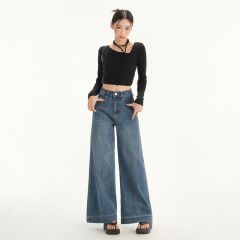 Real shot of 2025 spring fashion trend casual pants for women high waist drooping wide-leg pants