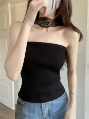 Real shot of women's sleeveless vest summer temperament, versatile short slim fit and strapless top