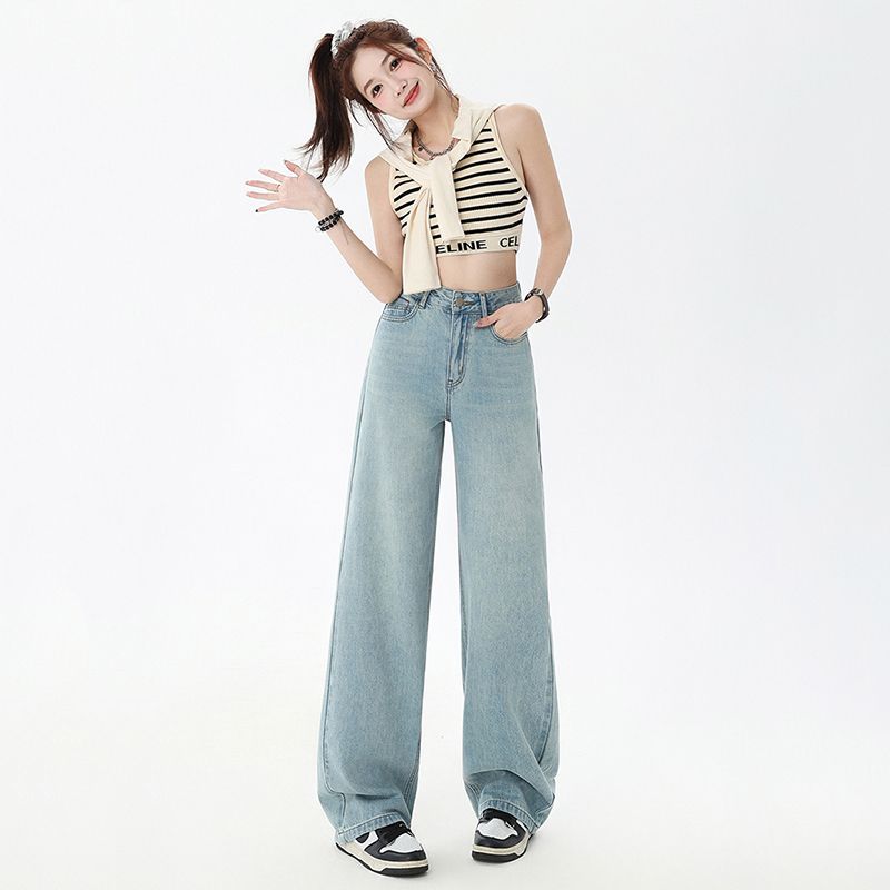 Real shot of 2025 spring and summer fashion trend casual pants for women high waist drooping wide-leg pants