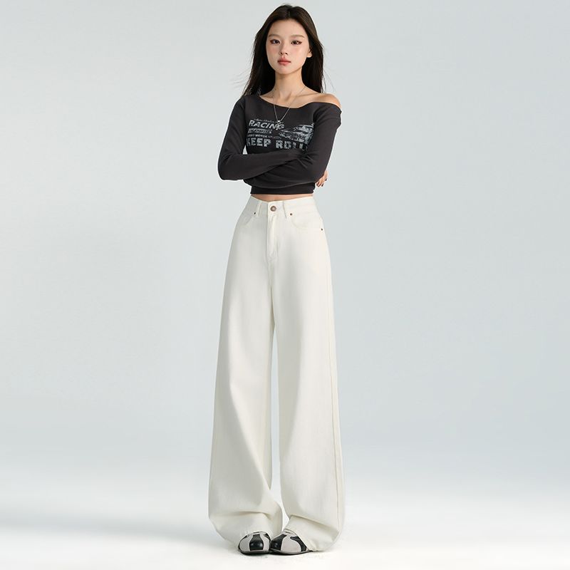 Real shot of 2025 spring fashion trend casual pants for women high waist drooping wide-leg pants