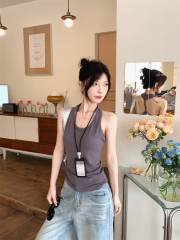實拍 設計感後背扭繩薄款灰色無袖小眾針織背心上衣