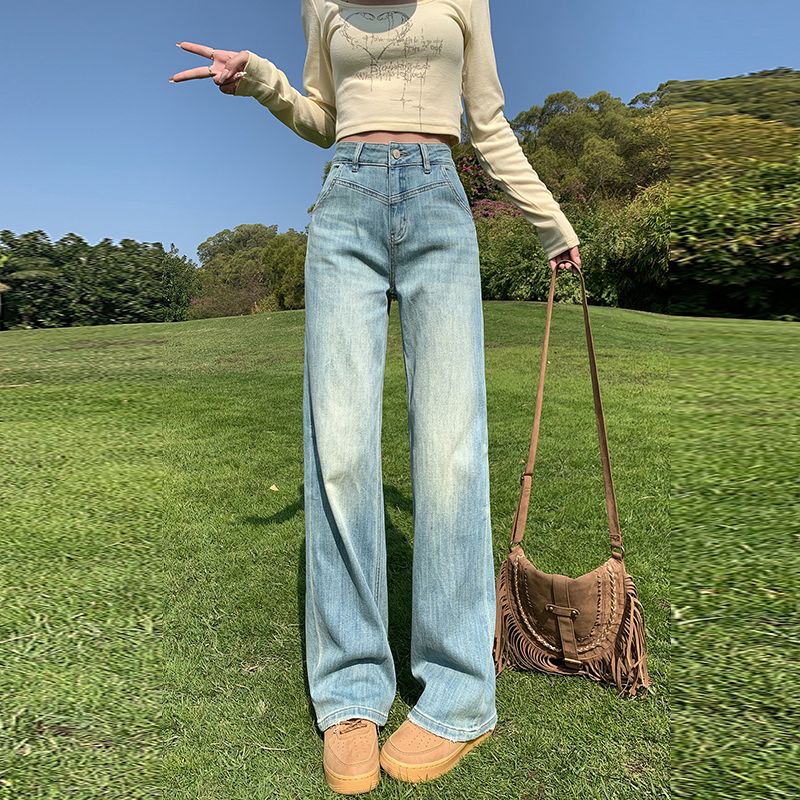Real shot of 2025 spring fashion trend casual pants for women high waist drooping wide-leg pants