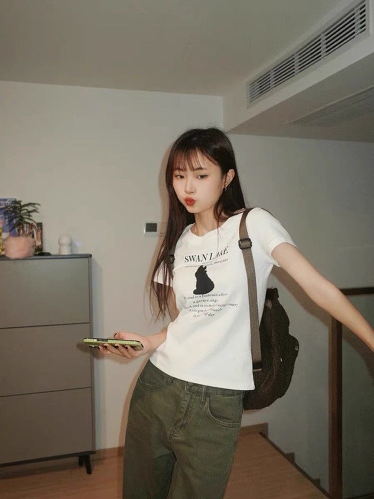 正肩短袖 高彈力新款夏季修身顯瘦洋氣上衣