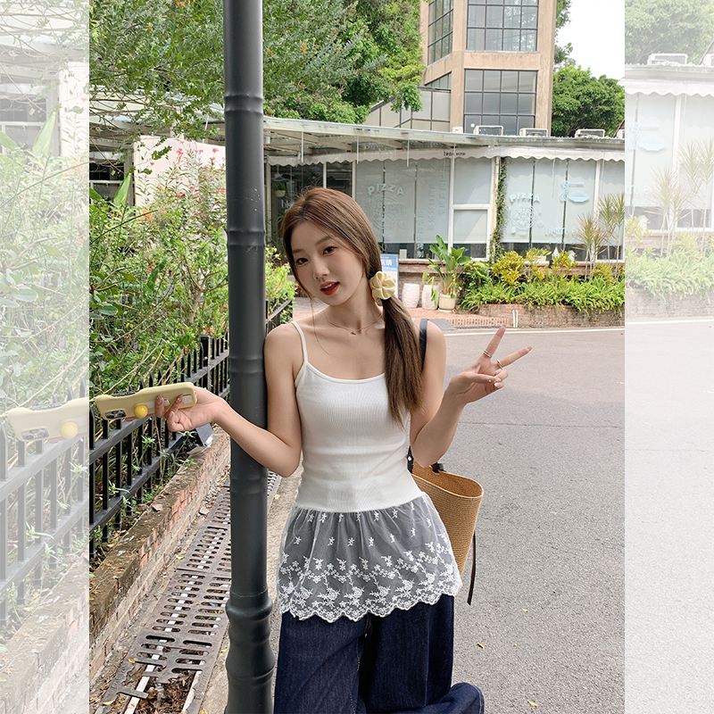 Real shot of new tulle hem lace splicing skirt layered with inner slim fit to make women look sexy summer suspenders