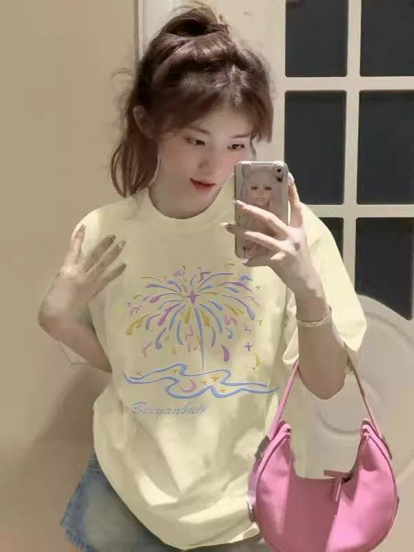 高品質純棉220克精梳緊密100%棉寬鬆短袖t恤女