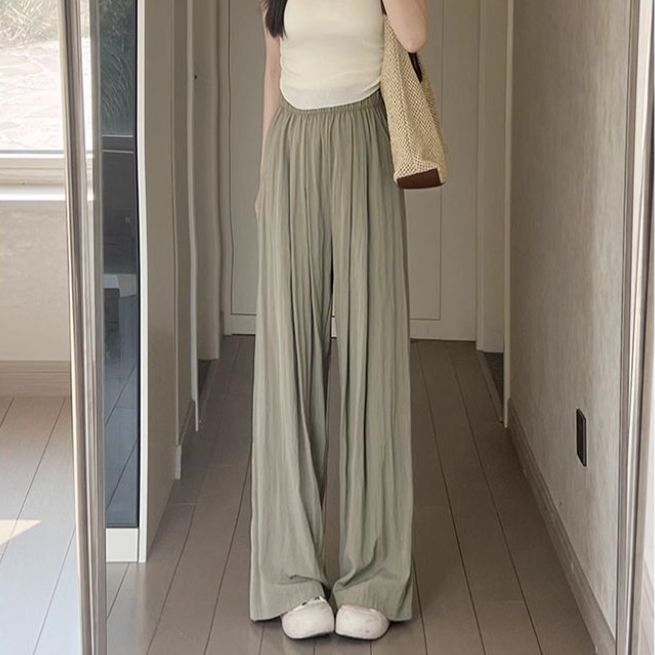 冰絲涼涼褲山本褲女夏季加大碼高腰垂感小個子寬鬆bf慵懶風闊腿褲