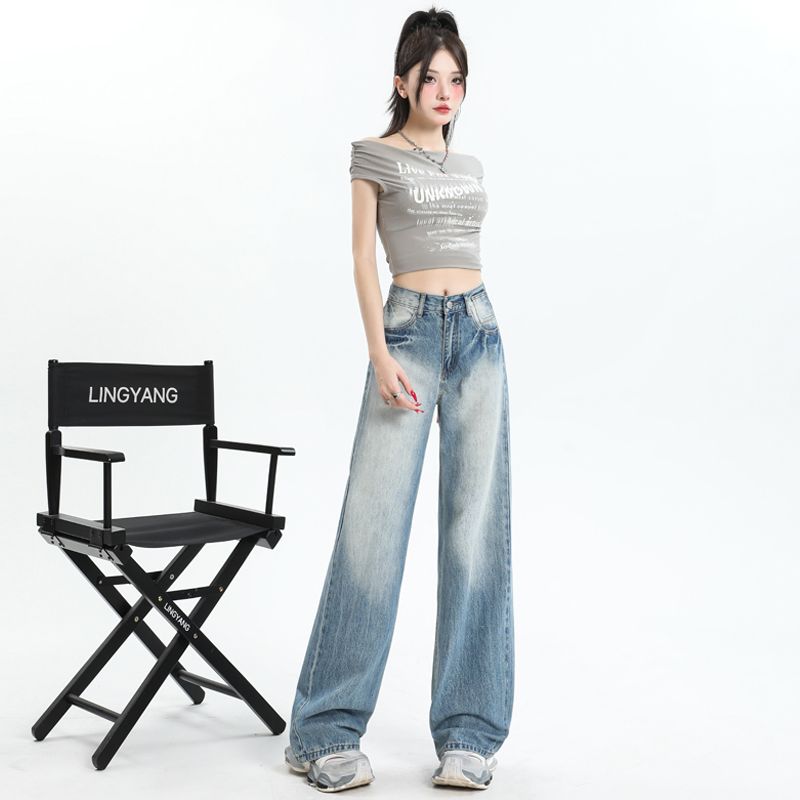 Real shot of 2025 spring Korean version of slim, loose, versatile straight and draped floor pants