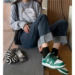 Elastic dark blue S-2XL size P29 curly straight jeans for women in autumn Korean style high waist nine minutes