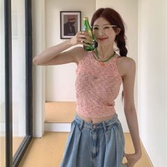 甜辣妹露肩短款針織吊帶背心女新款外穿修身顯瘦設計感上衣