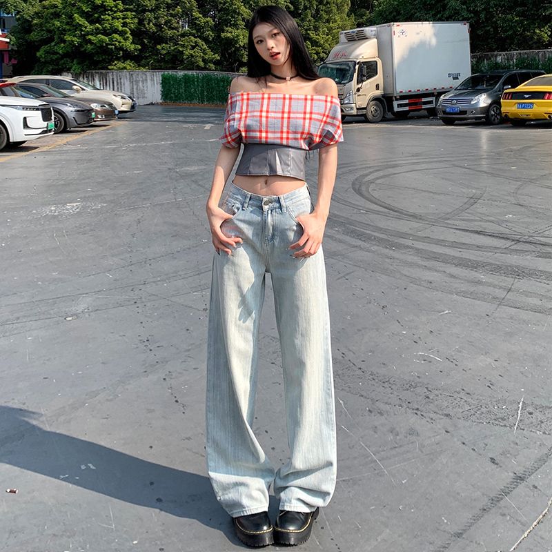 Real shot of 2025 spring Korean version of slim, loose, versatile straight and draped floor pants