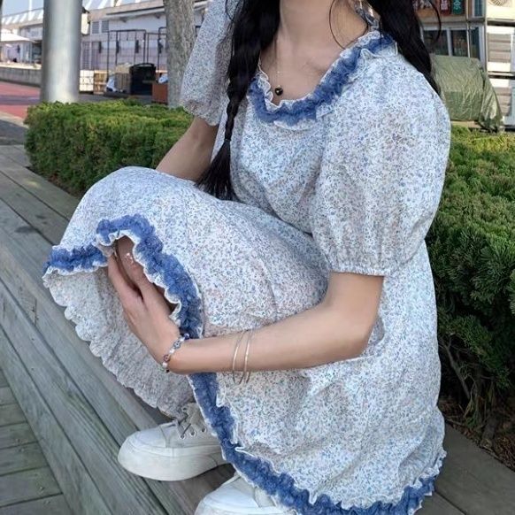 Floral dress for women in summer Hepburn style small short skirt loose slim skirt
