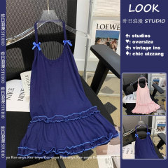 Design sense pure lace bow knitted halter vest for women in summer new style short tops