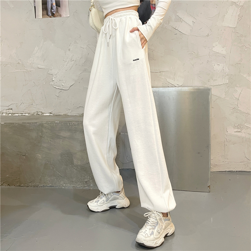 3313# - Actual Shoot 65/35 Fish Scale Spring New Loose Wide Leg Tie-Up Casual Pants for Women