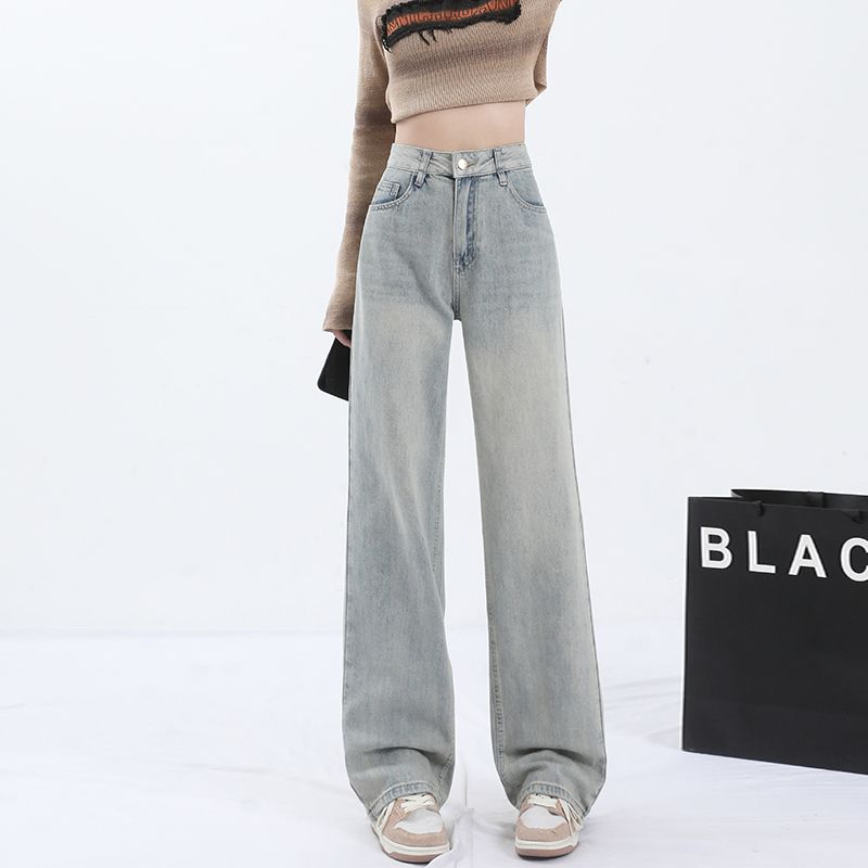 Real shot of 2025 spring Korean version of slim, loose, versatile straight and draped floor pants
