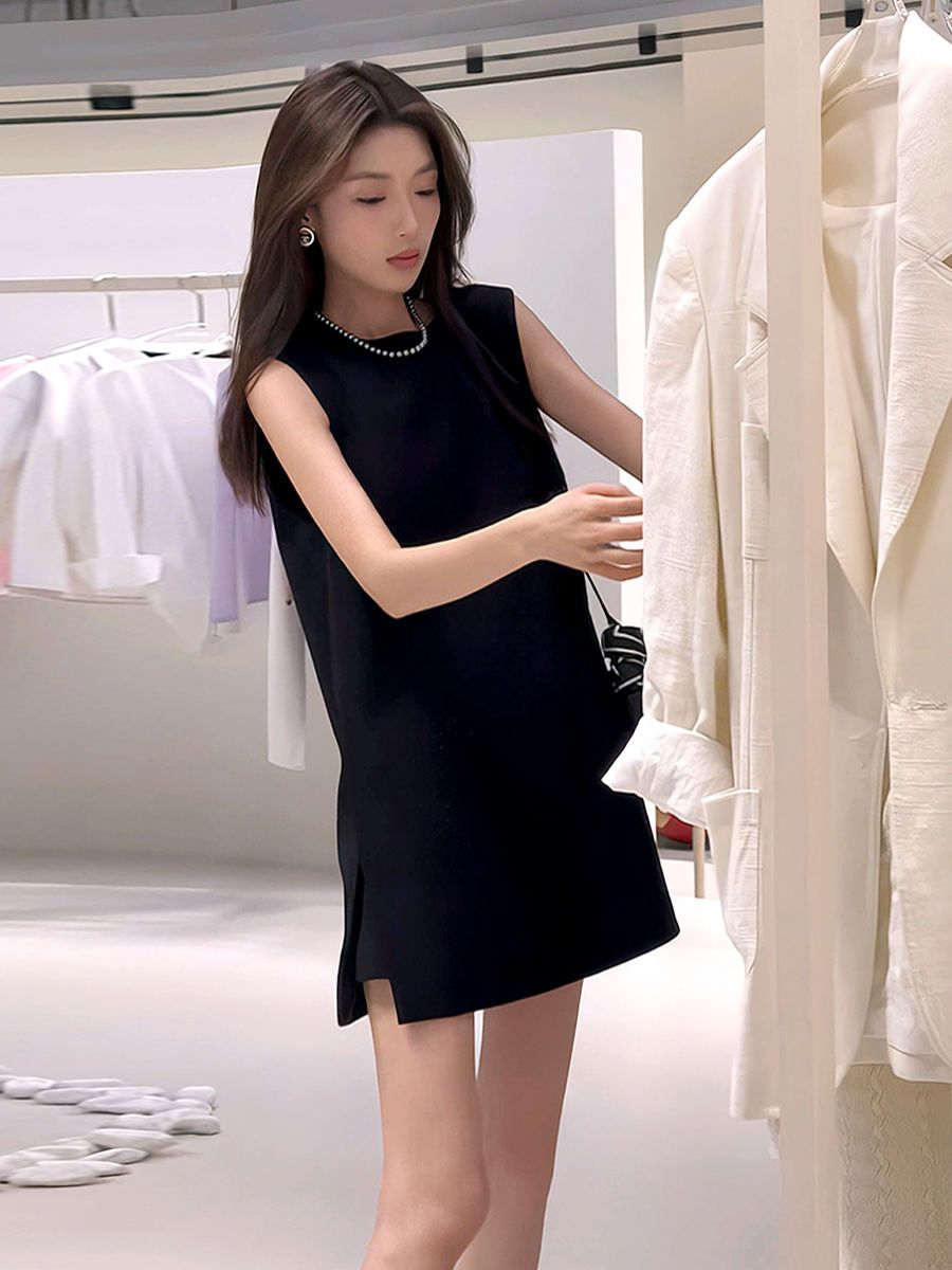 2025 summer small fragrance style black sleeveless dress for women new French high-end little black skirt