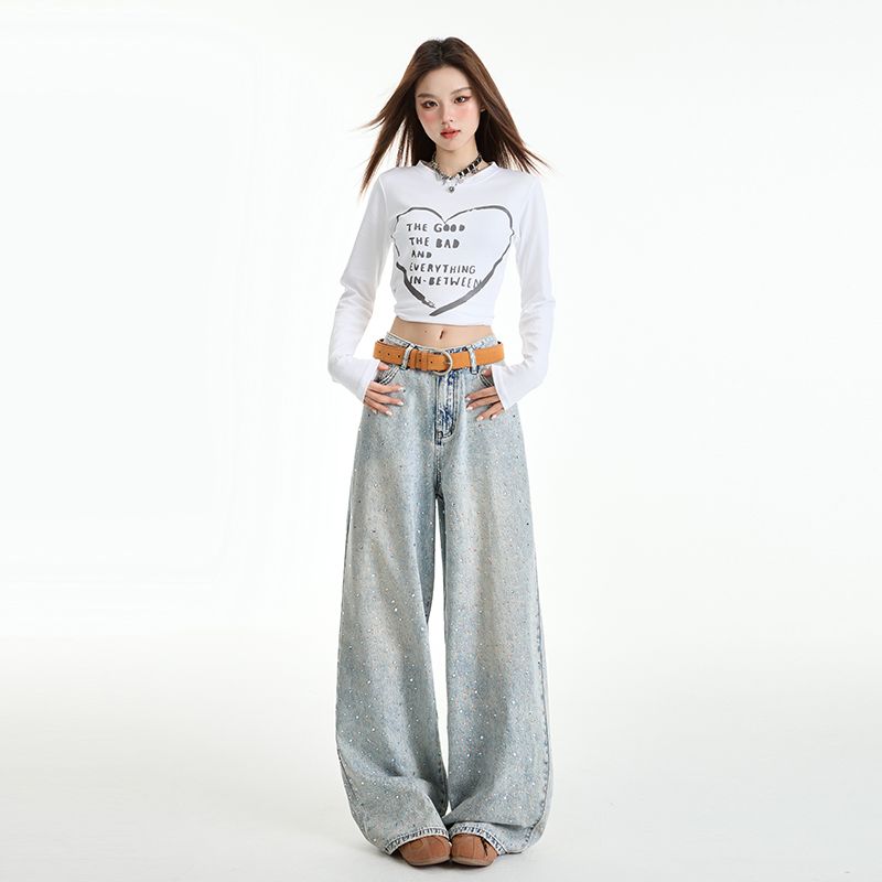 Real shot of 2025 spring Korean version of slim, loose, versatile straight and draped floor pants