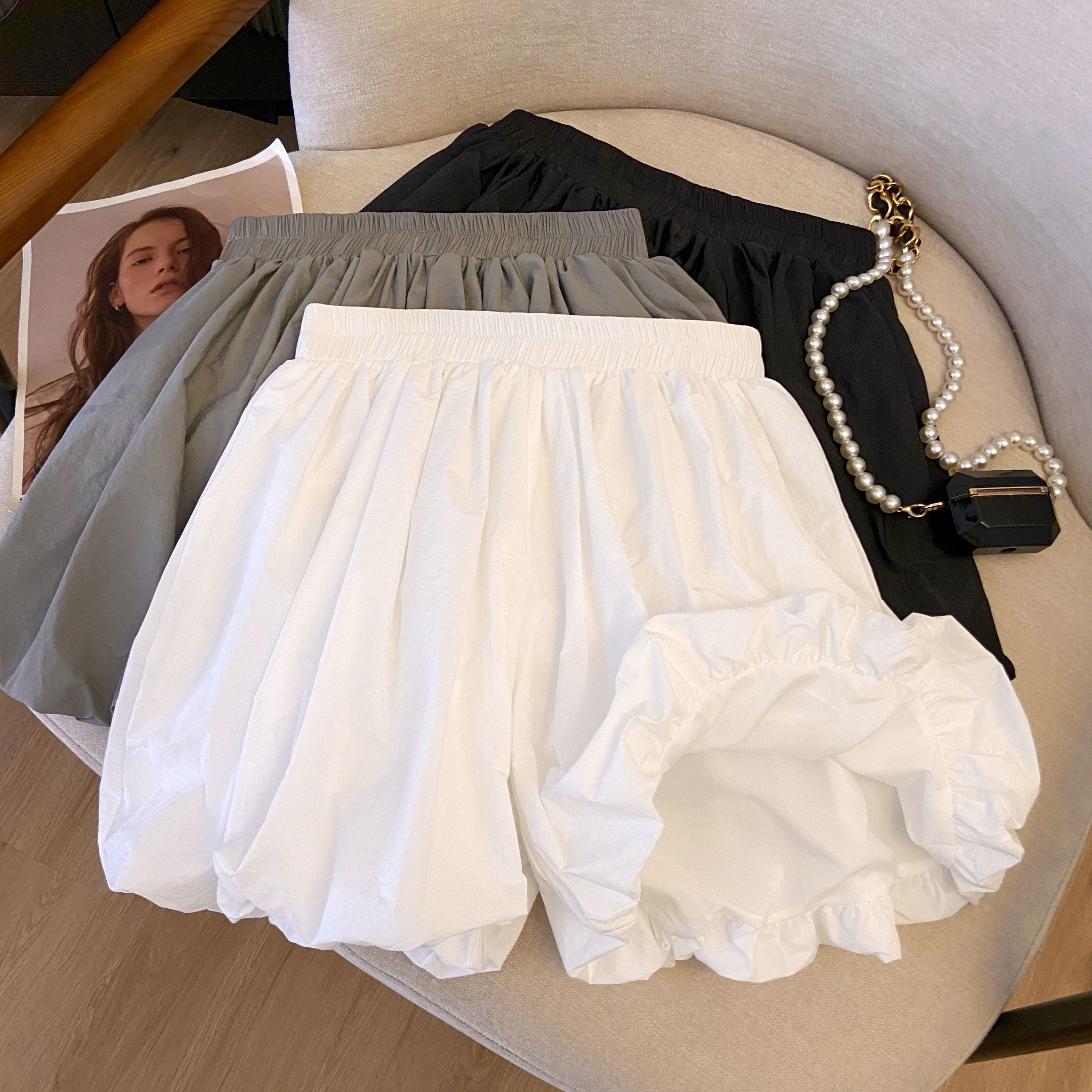 High-waist Slimming Flower Shaped Shorts Women's Summer Thin Versatile Fluffy Pants Wide-leg Pants