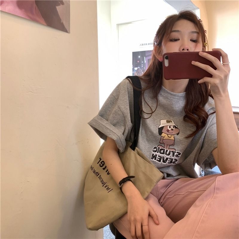短袖T恤女學院風寬鬆顯瘦oversize百搭學生上衣潮