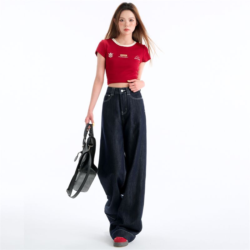 Real shot of 2025 spring fashion trend casual pants for women high waist drooping wide-leg pants