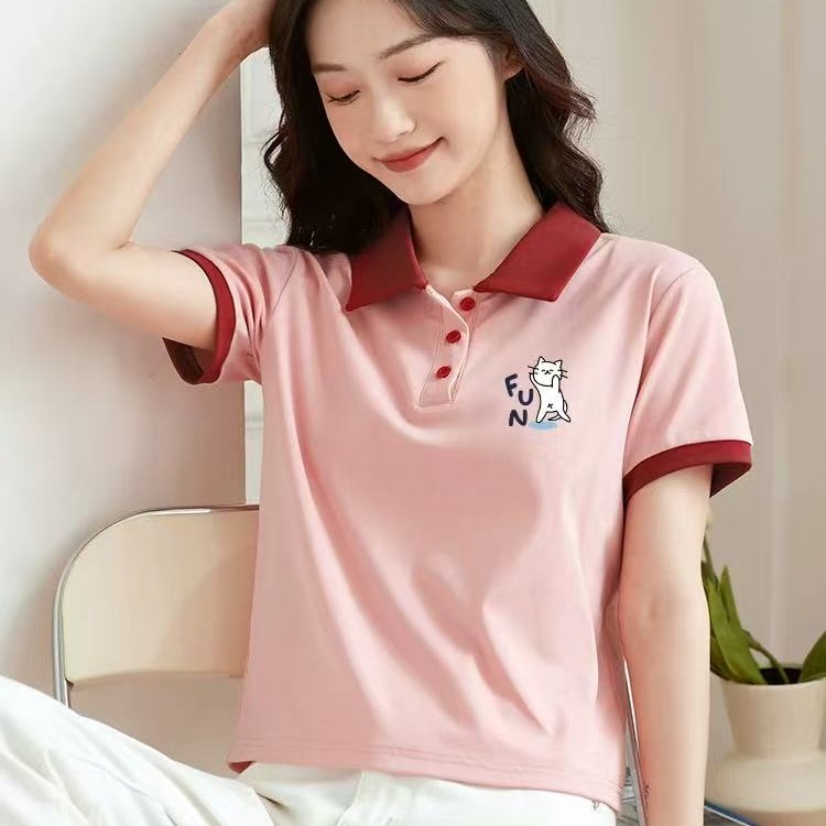 短款polo小衫 米子旗翻領短袖t恤女夏季2025年新款超火小個子上衣