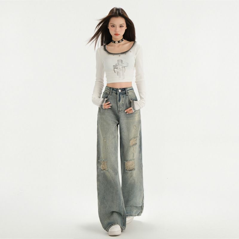 Real shot of 2025 spring Korean version of slim, loose, versatile straight and draped floor pants