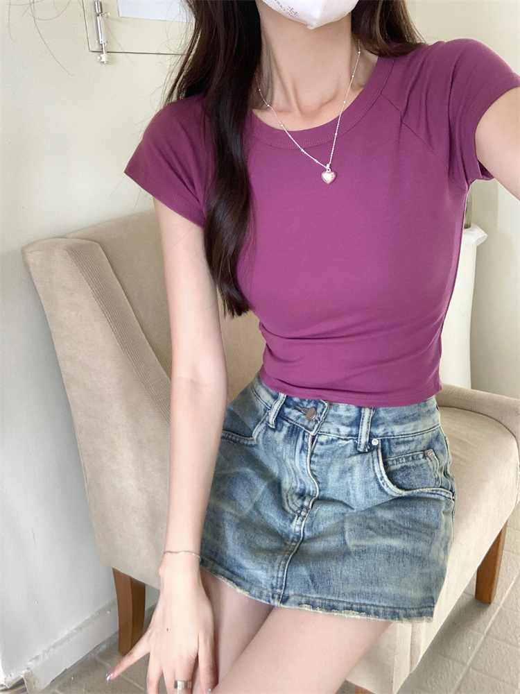 韓系修身短袖t恤女2025新款夏季設計感小眾辣妹短款顯瘦上衣