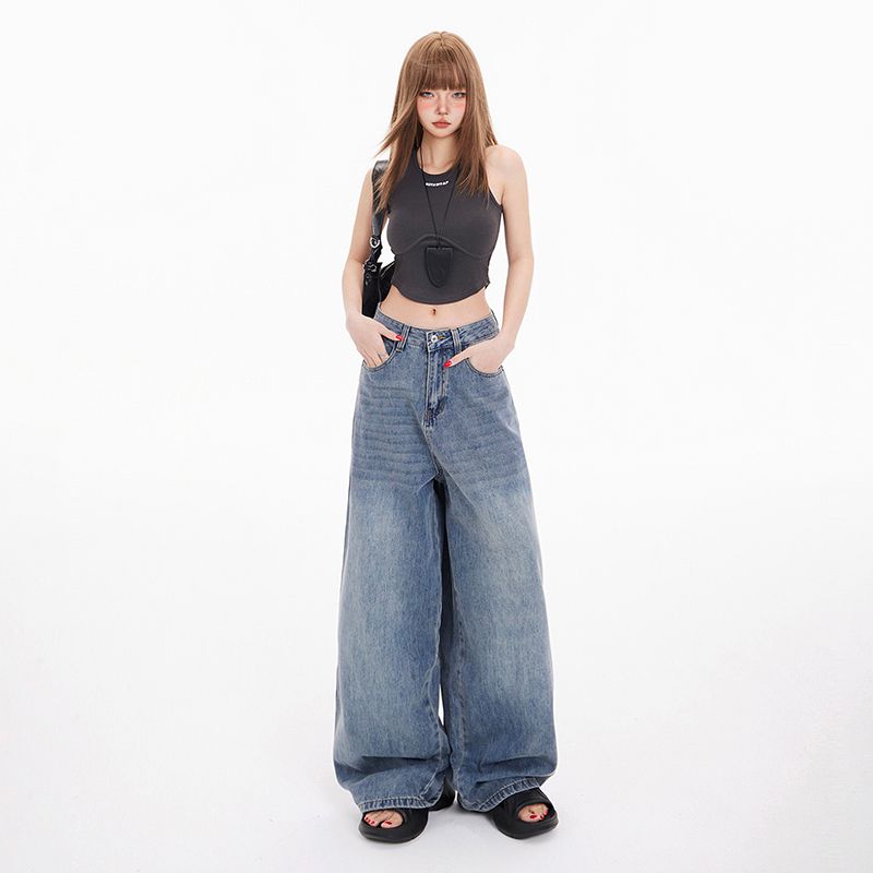 Real shot of 2025 spring Korean version of slim, loose, versatile straight and draped floor pants