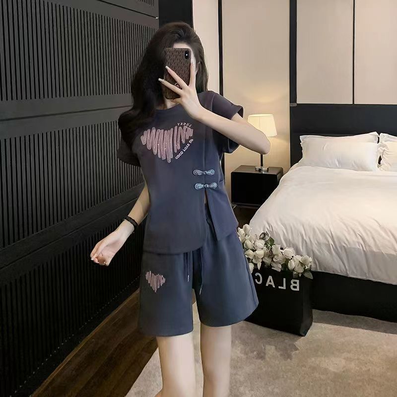 新中式短袖短褲套裝女夏裝時尚洋氣減齡網紅炸街運動休閒兩件套女