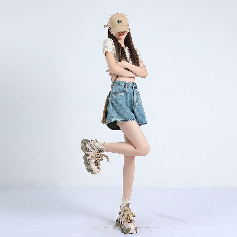 Real shot 2025 new high-waist loose slimming design wide-leg hot pants