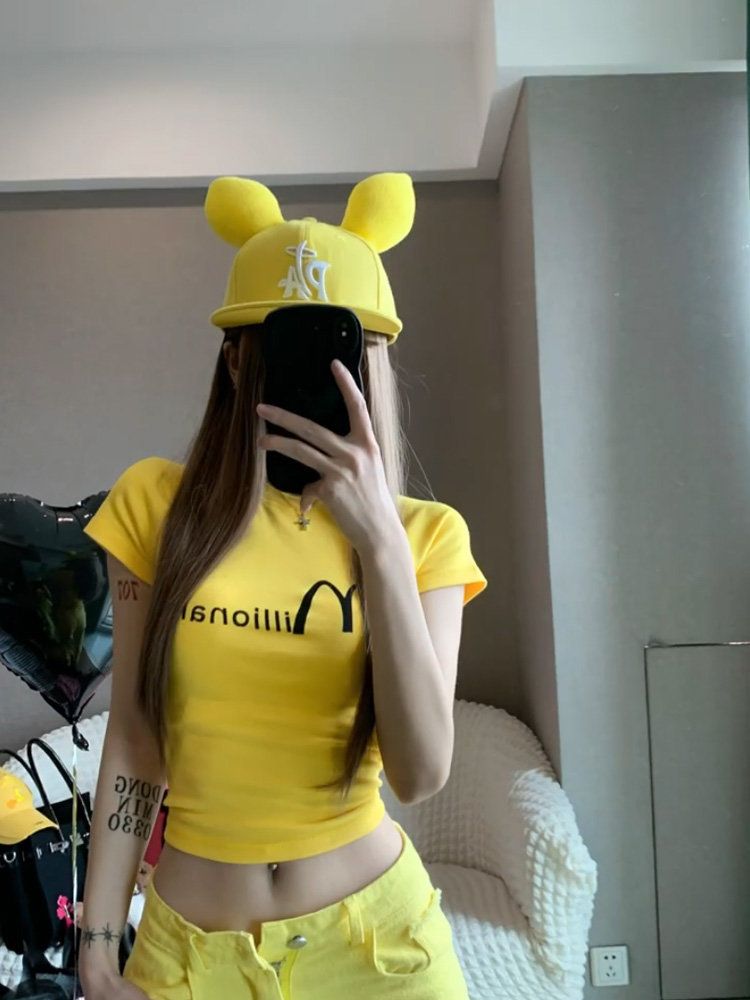 奧代爾精棉1*1羅紋 辣妹短袖t恤女夏季多巴胺短款上衣