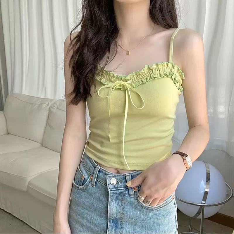 Non-real photo, bow lace suspender vest, summer inner wear with chest pad, base, beautiful back and outer wear