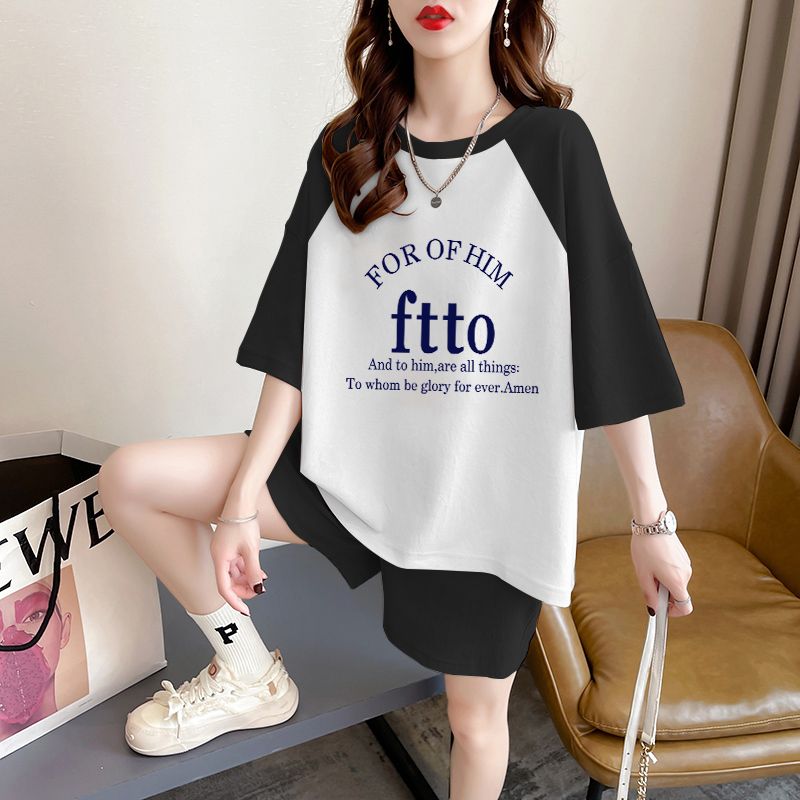 Real shot of pure cotton 32 double yarn 230g 2025 summer casual short-sleeved T-shirt shorts suit women's two-piece set