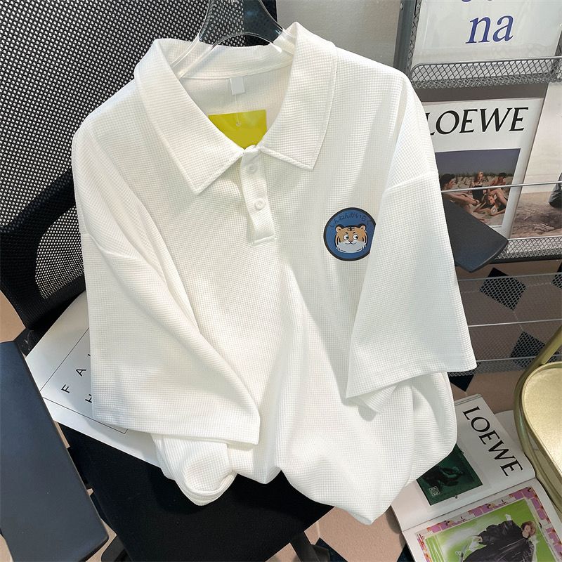 日系學院風華夫格Polo衫短褲兩件套女夏寬鬆情侶小眾休閒運動套裝